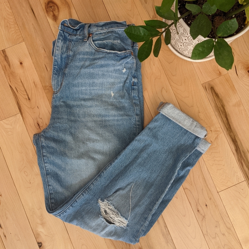 Loft High Waisted Distressed Boyfriend Jeans
